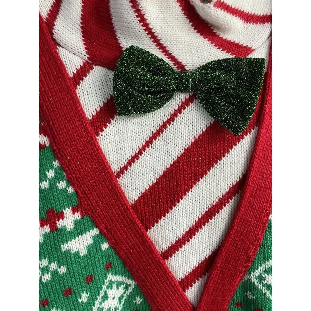 M Blizzard Bay Christmas Sweater Bow Tie Candy Cane Stripe